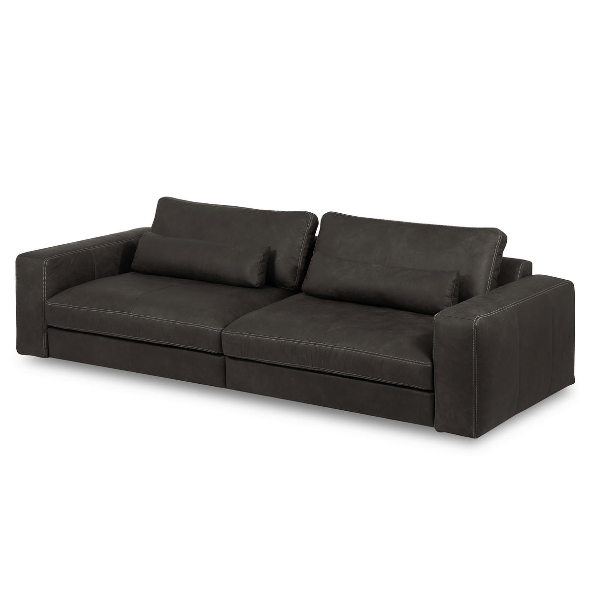3-SITZER-SOFA  in Echtleder Dunkelgrau   - Dunkelgrau/Beige, Design, Leder/Kunststoff (300/85/123cm) - Livetastic