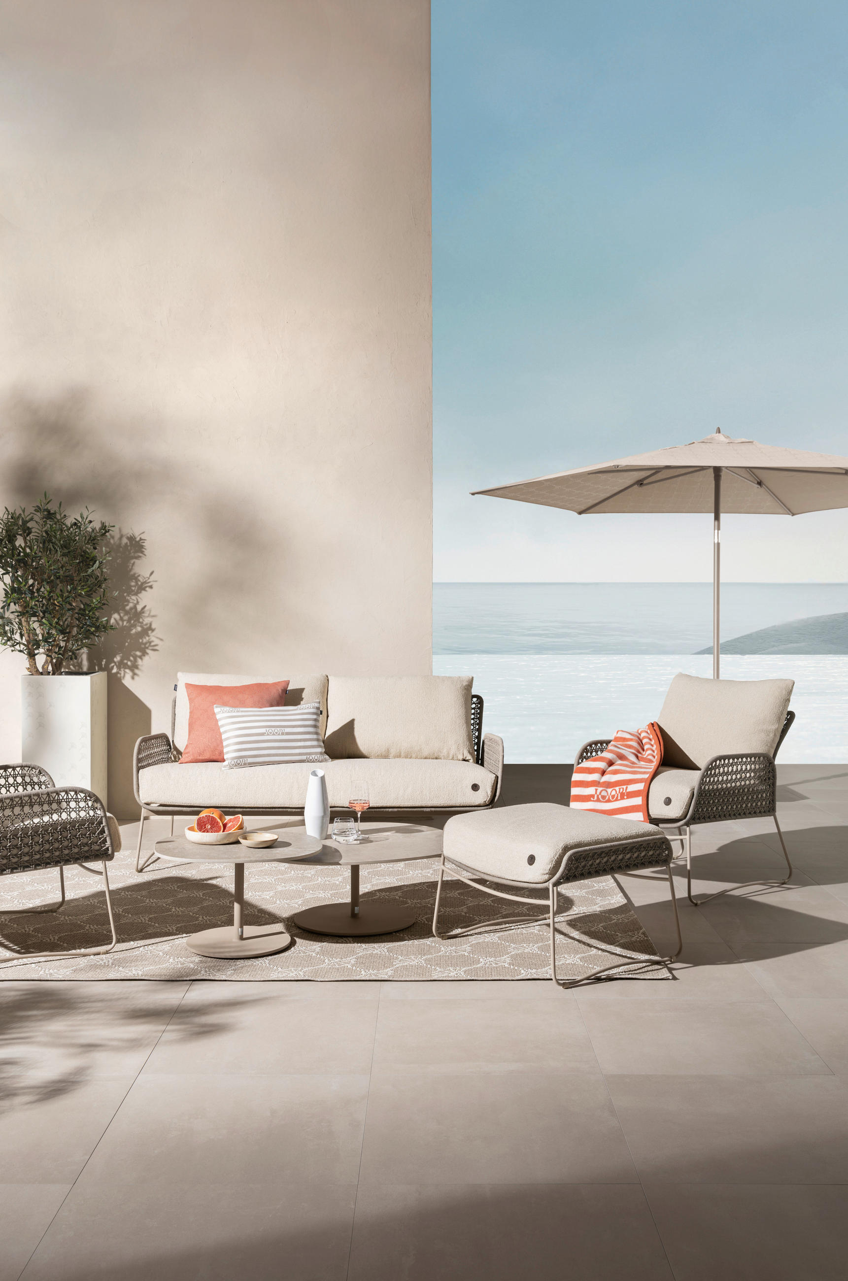 LOUNGESOFA 163/80/81,5 cm Edelstahl  - Creme/Naturfarben, Basics, Textil/Metall (163/80/81,5cm) - Joop!