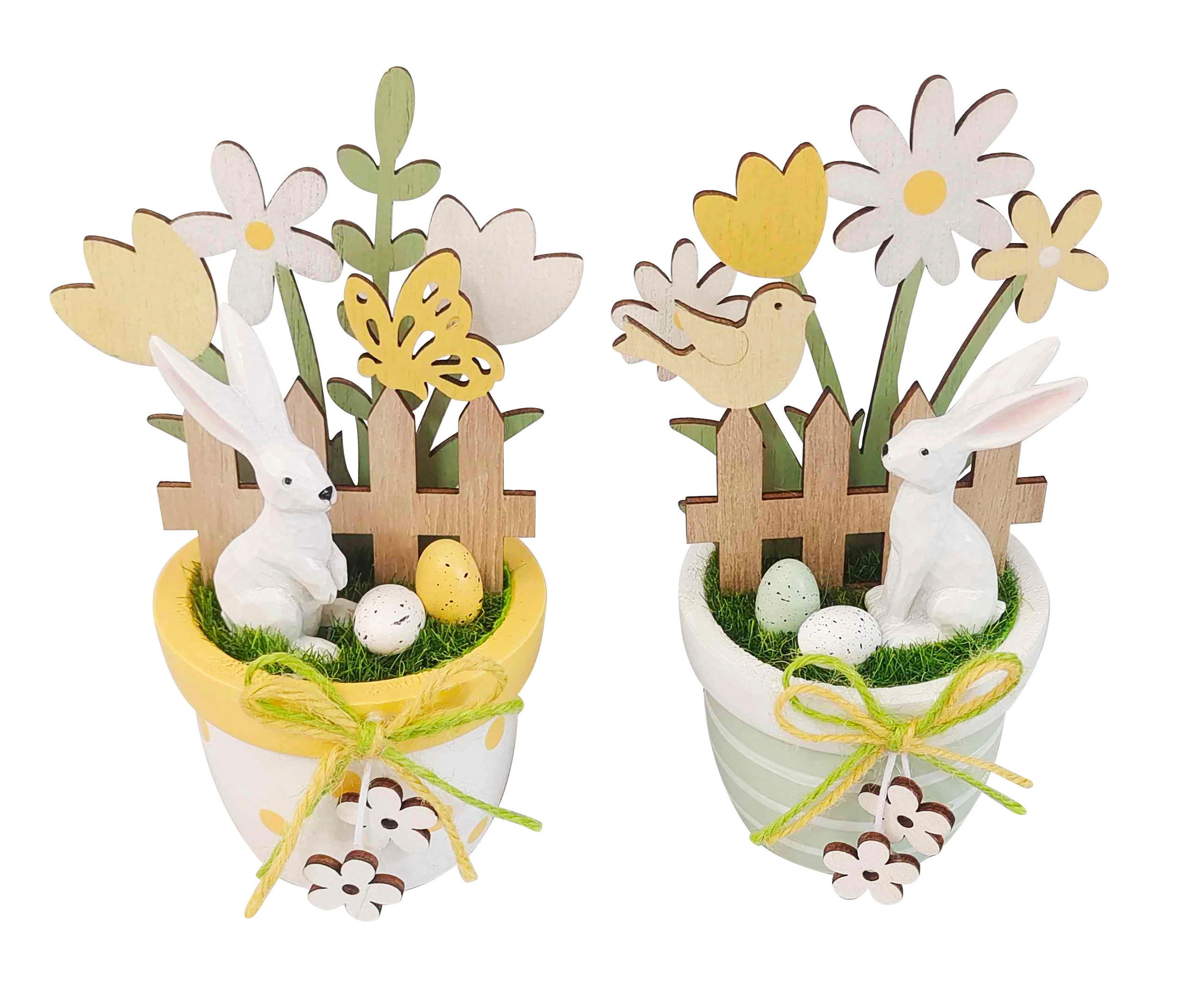 DEKOBLUME - Gelb/Weiß, LIFESTYLE, Holz (9,7/15,5/8cm)