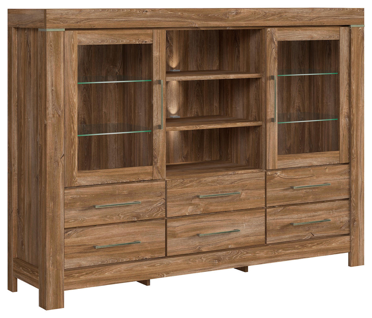 VITRÍNA, barvy dubu, 166/124,5/42 cm - barvy dubu/barvy niklu, Design, kov/kompozitní dřevo (166/124,5/42cm) - Welnova