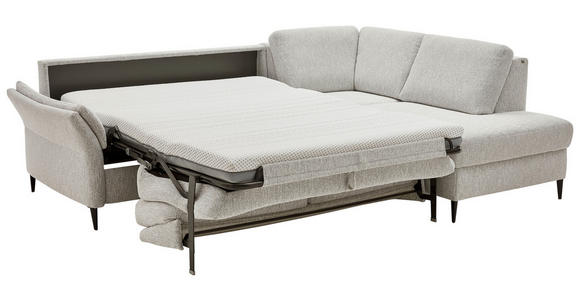 ECKSOFA Ecru Webstoff Schlaffunktion, Matratze  - Ecru/Schwarz, KONVENTIONELL, Textil/Metall (201/277cm) - Dieter Knoll