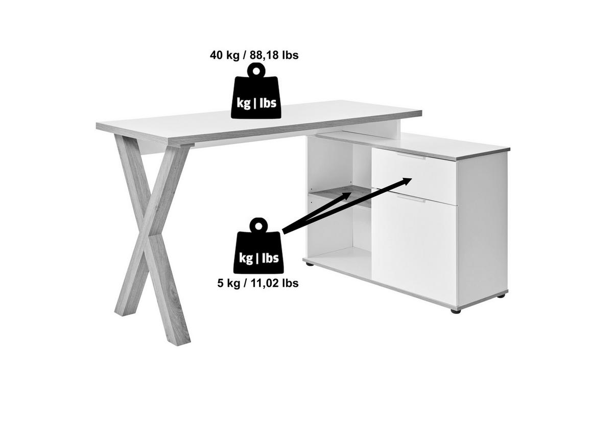 ECKSCHREIBTISCH 140/95/76 cm Eichefarben Kabeldurchlass, Stauraum, seitenverkehrt montierbar, in verschiedenen Holz-Dekoren erhältlich  - Eichefarben/Schwarz, MODERN, Holzwerkstoff/Metall (140/95/76cm) - MID.YOU