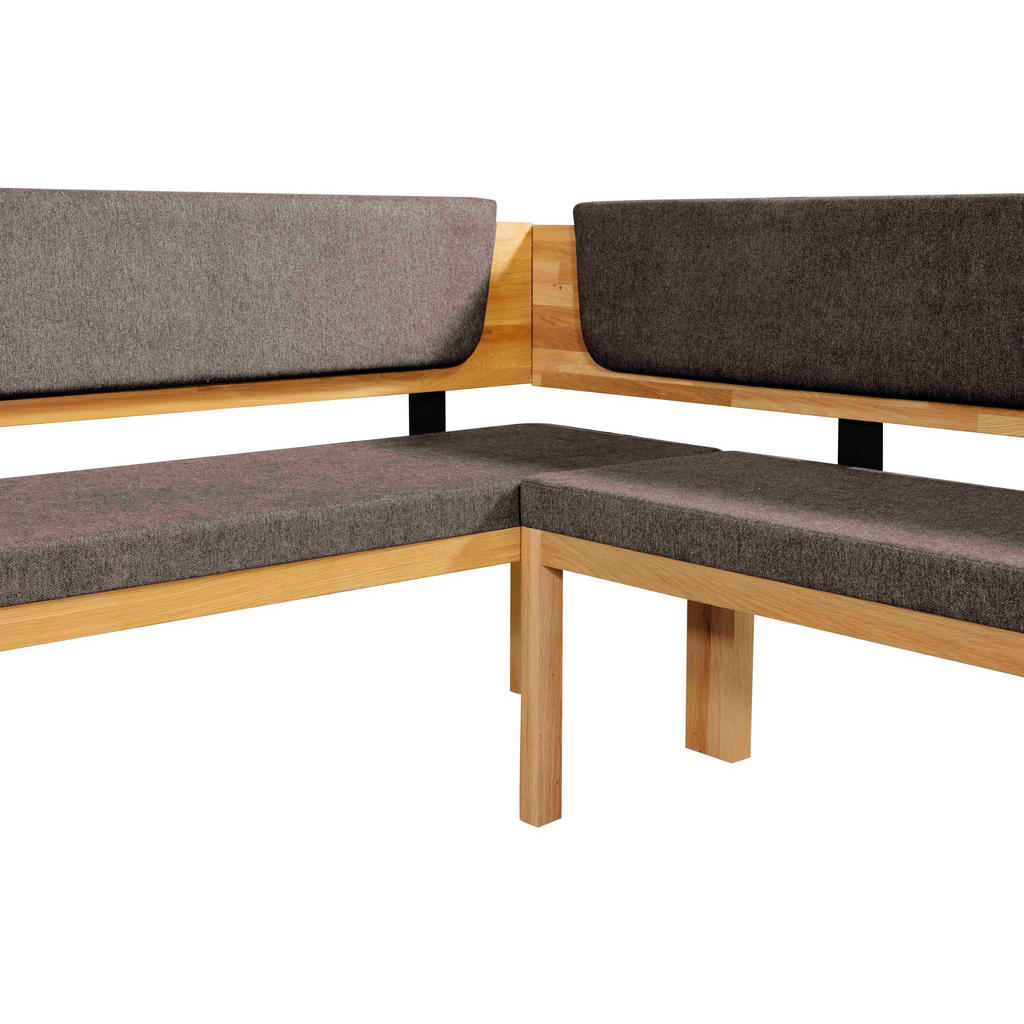 Thumbnail - Linea Natura Eckbank, Eiche, Braun, Textil, Holz, Eiche, vollmassiv, 4-Sitzer, L-Form, Eckteil, 195x155 cm, mit Rückenle...