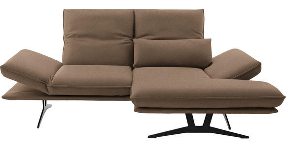 ECKSOFA in Echtleder Greige 210/130 cm - Greige/Schwarz, Design, Leder/Metall (210/130cm) - Dieter Knoll