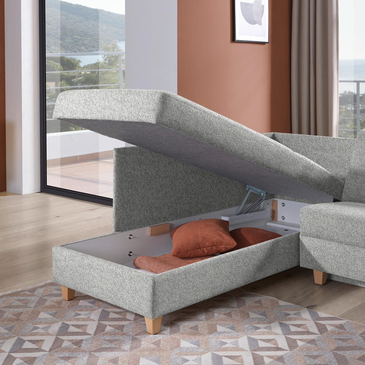 ECKSOFA  in Mikrovelours Naturfarben  203/261 cm  - Eichefarben/Naturfarben, KONVENTIONELL, Holz/Textil (203/261cm) - Sedda