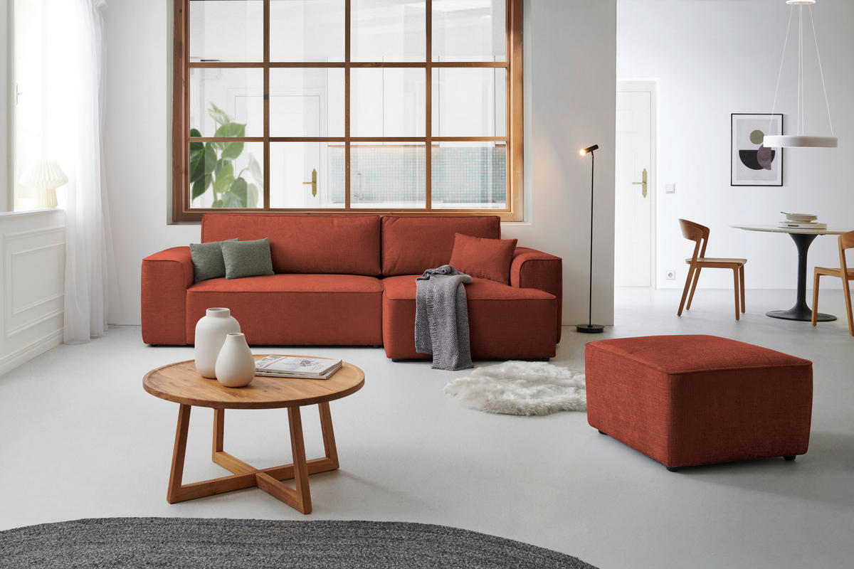 ECKSOFA in Plüsch Rostfarben  - Rostfarben/Blaugrau, Design, Kunststoff/Textil (288/152cm) - Xora