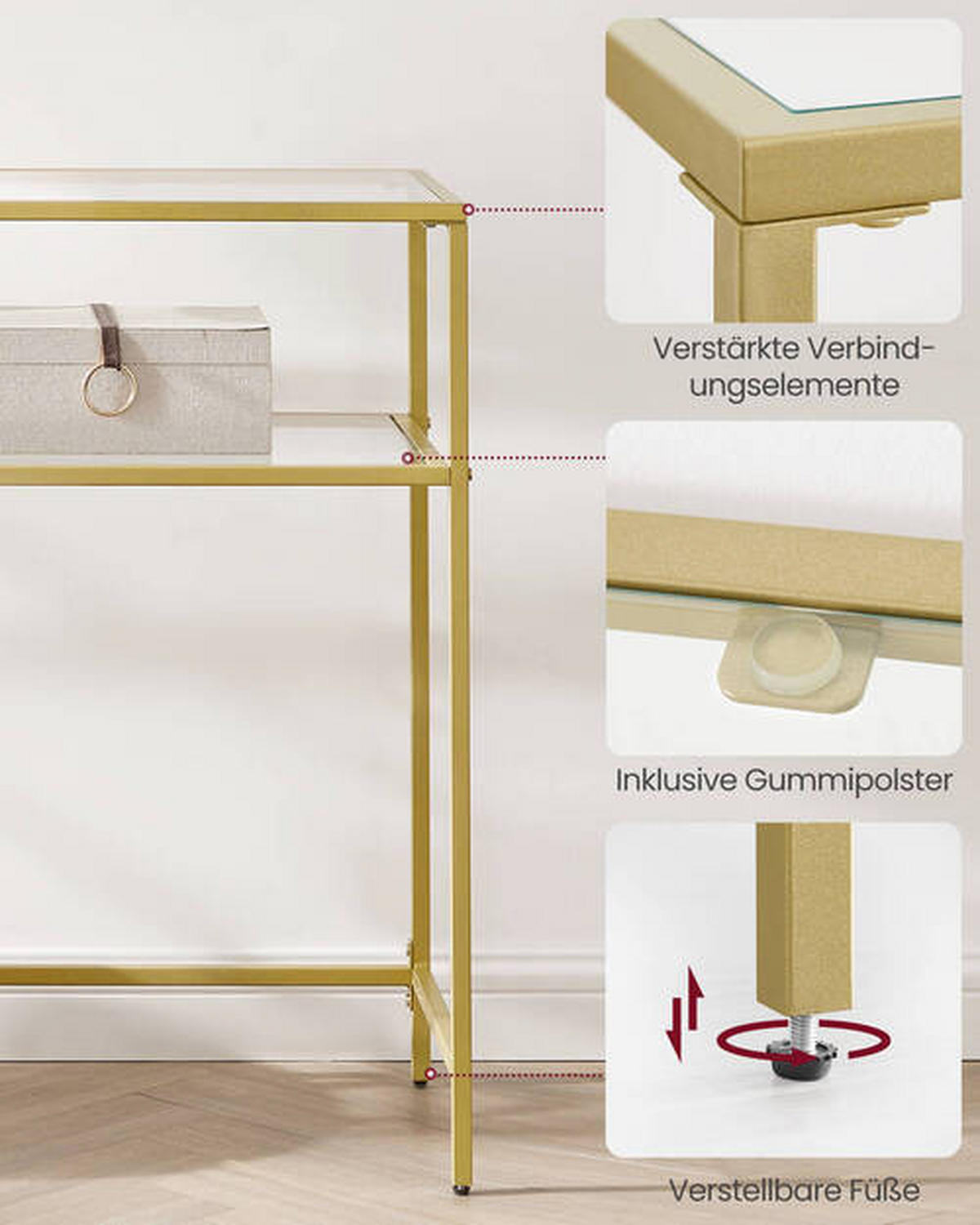KONSOLENTISCH Goldfarben  100/80/35 cm  - Goldfarben, Trend, Glas/Metall (100/80/35cm) - Boxxx