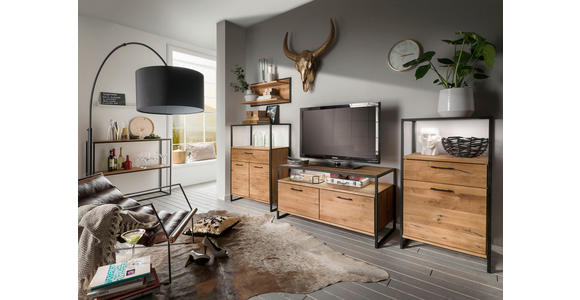 TV-ELEMENT 115/60/52 cm  - Eichefarben/Schwarz, Design, Holz/Metall (115/60/52cm) - Linea Natura