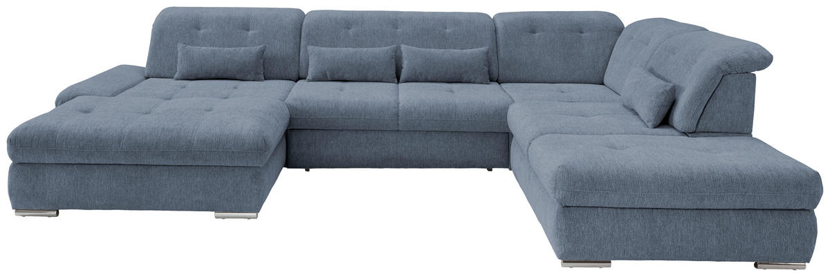 WOHNLANDSCHAFT in Chenille Hellblau  - Chromfarben/Hellblau, Design, Textil/Metall (195/376/254cm) - Livetastic