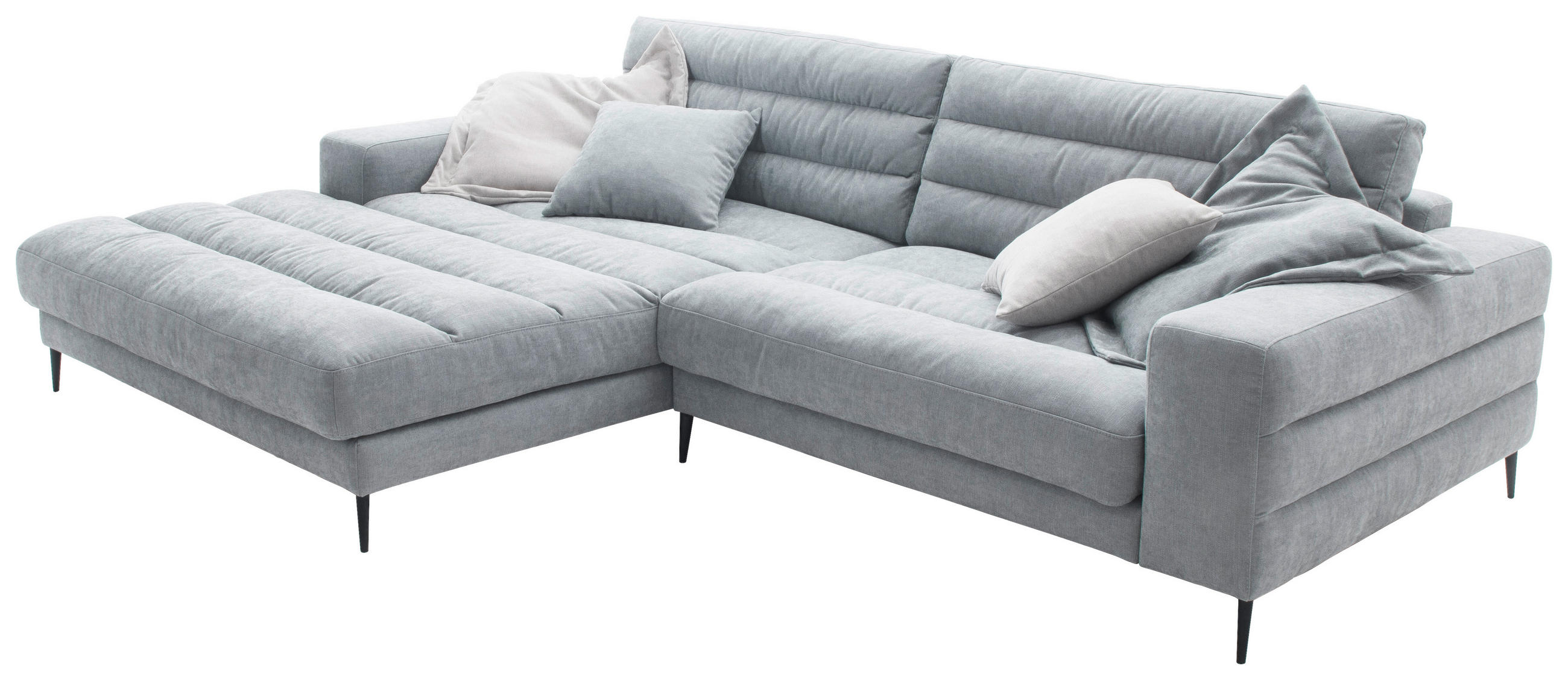 Thumbnail - Dieter Knoll Wohnlandschaft, Hellblau, Textil, Uni, 4-Sitzer, Ottomane links, L-Form, 296x207 cm, Typenauswahl, Stoffaus...