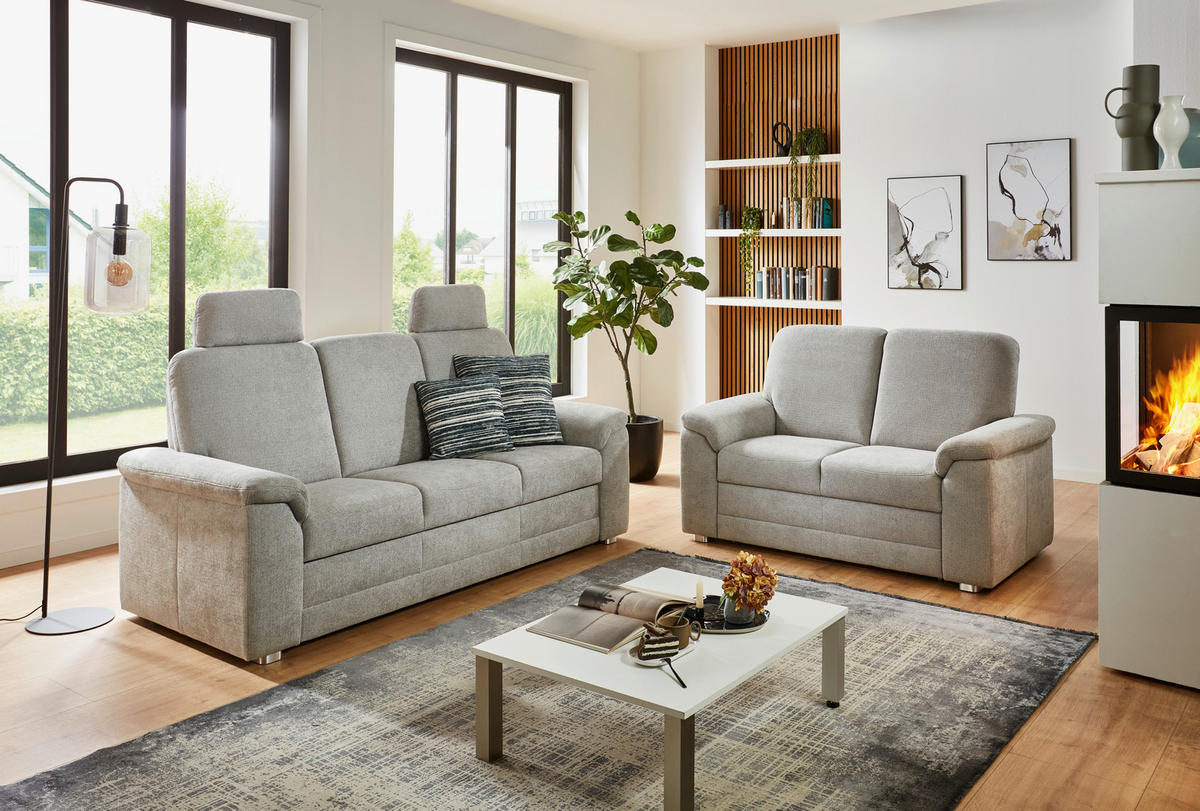 3-SITZER-SOFA Chenille Hellgrau  - Hellgrau/Alufarben, Konventionell, Textil/Metall (208/96/89cm) - Beldomo Comfort