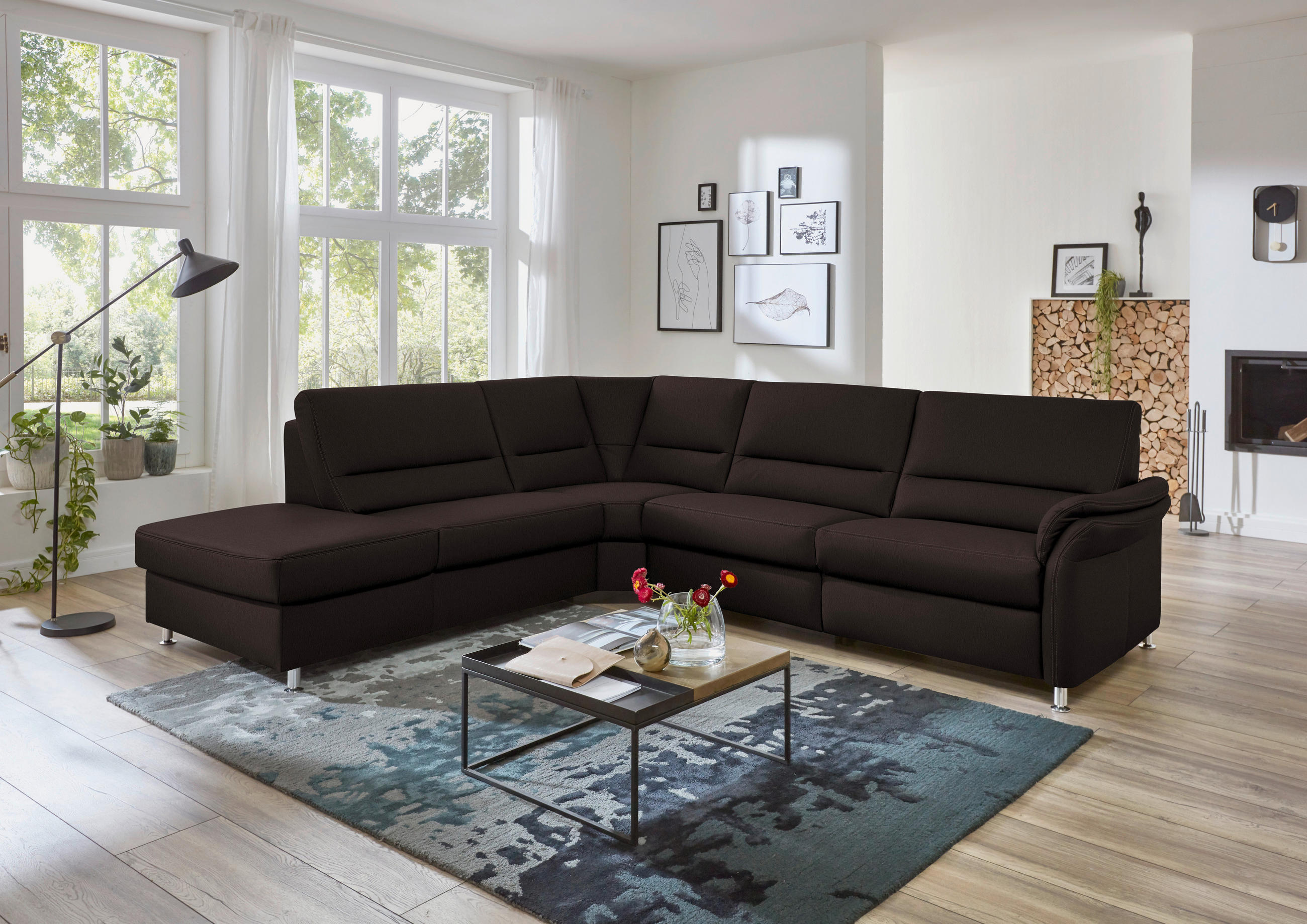 ECKSOFA in Echtleder Dunkelbraun  - Dunkelbraun/Beige, Design, Leder/Metall (249/288cm) - Beldomo Premium