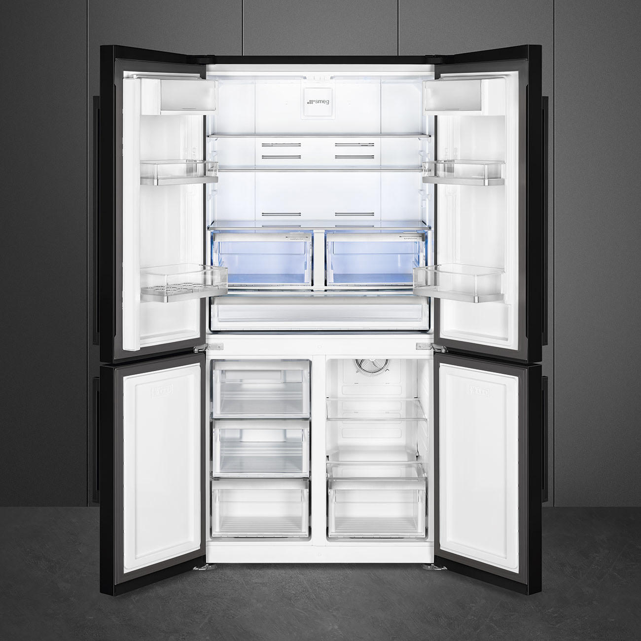 FRENCH-DOOR FQ60NDE  - Schwarz, Basics, Glas/Metall (90,8/182/70,5cm) - SMEG