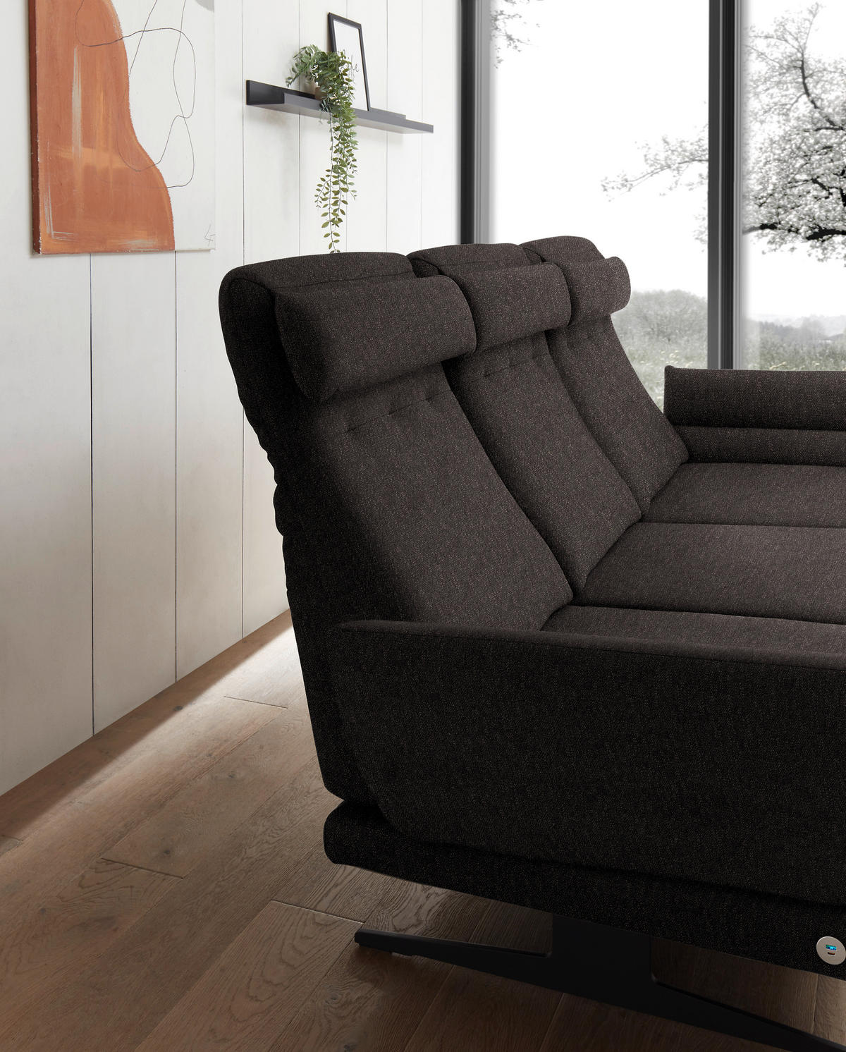 ECKSOFA in Flachgewebe Dunkelbraun  279-327/176-217 cm  - Dunkelbraun/Schwarz, Design, Textil/Metall (279-327/176-217cm) - Dieter Knoll