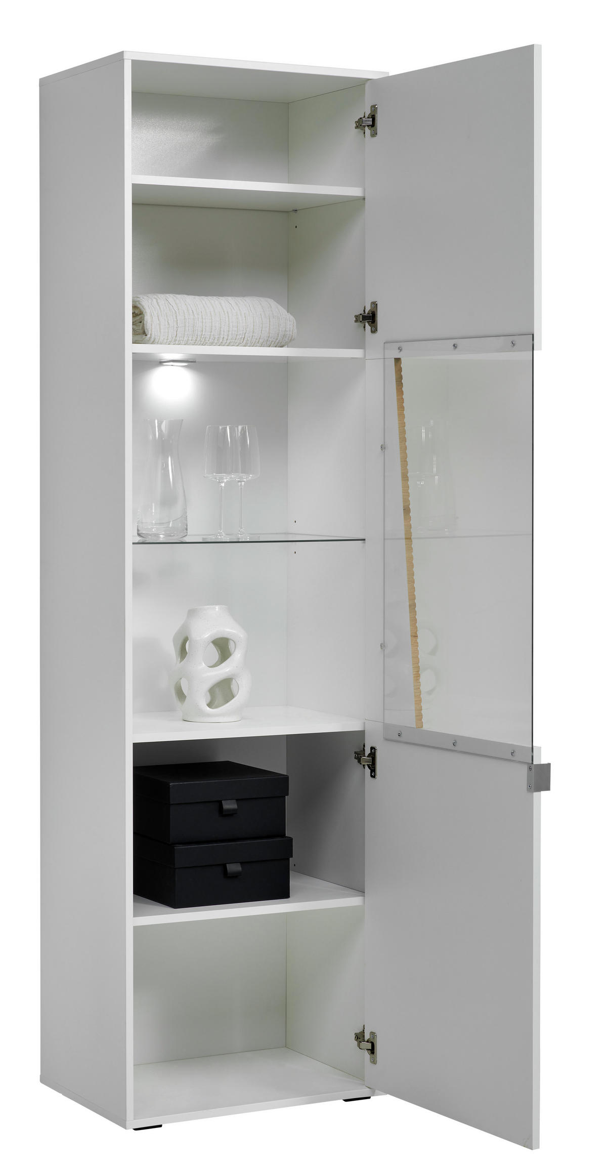 VITRINE  in Weiß, Eichefarben - Eichefarben/Silberfarben, KONVENTIONELL, Glas/Holzwerkstoff (57/202/40cm) - Stylife