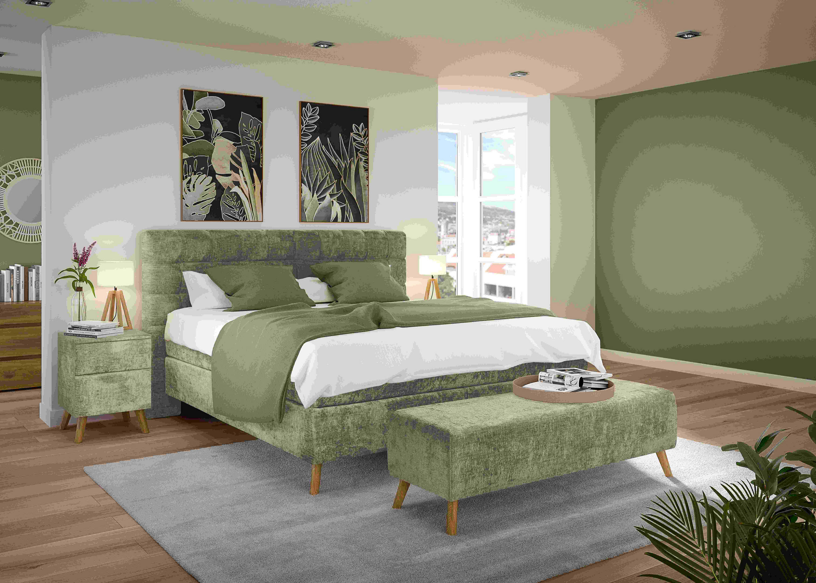 BETTBANK Webstoff Eiche Hellbraun  - Hellbraun/Eichefarben, Design, Holz/Textil (145/45/48cm) - Esposa