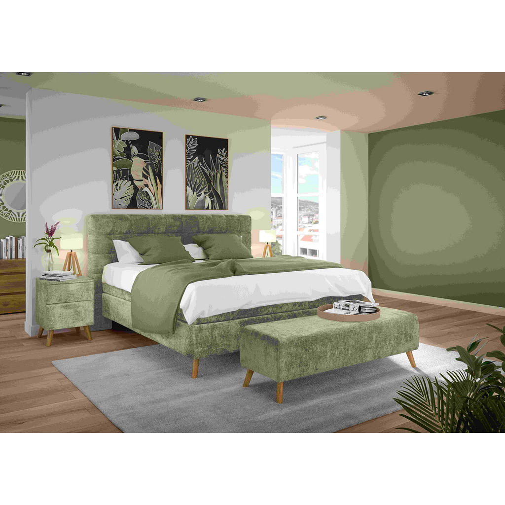 Thumbnail - Esposa Boxspringbett, Hellbraun, Textil, Eiche, massiv, H3 + H4, 7-Zonen, Höhe ca. 20 cm, 160x200 cm, gepolstertes Kopft...