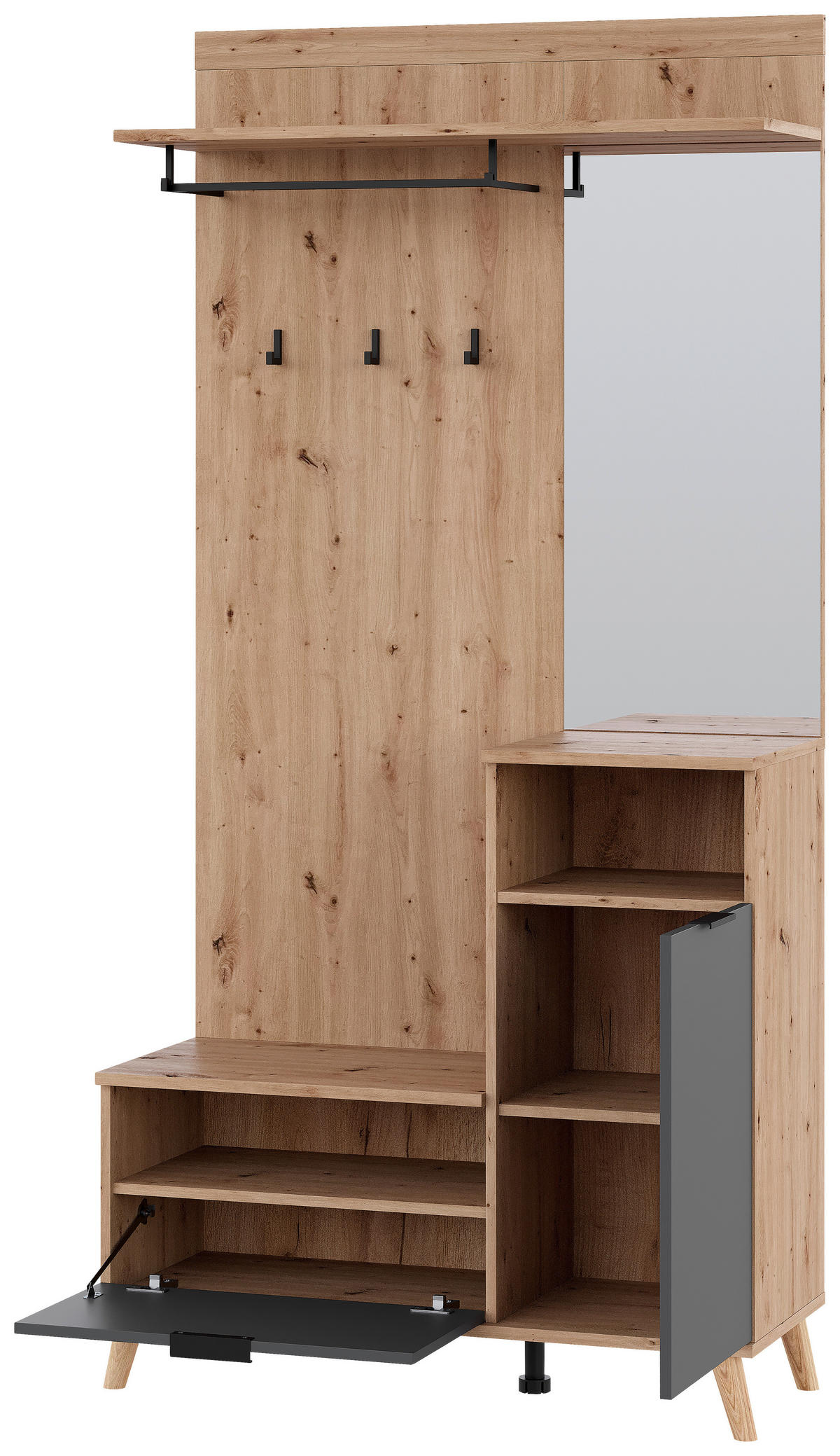 GARDEROBE  in 100/204/40 cm  - Graphitfarben/Eiche Artisan, Design, Glas/Holzwerkstoff (100/204/40cm) - home24