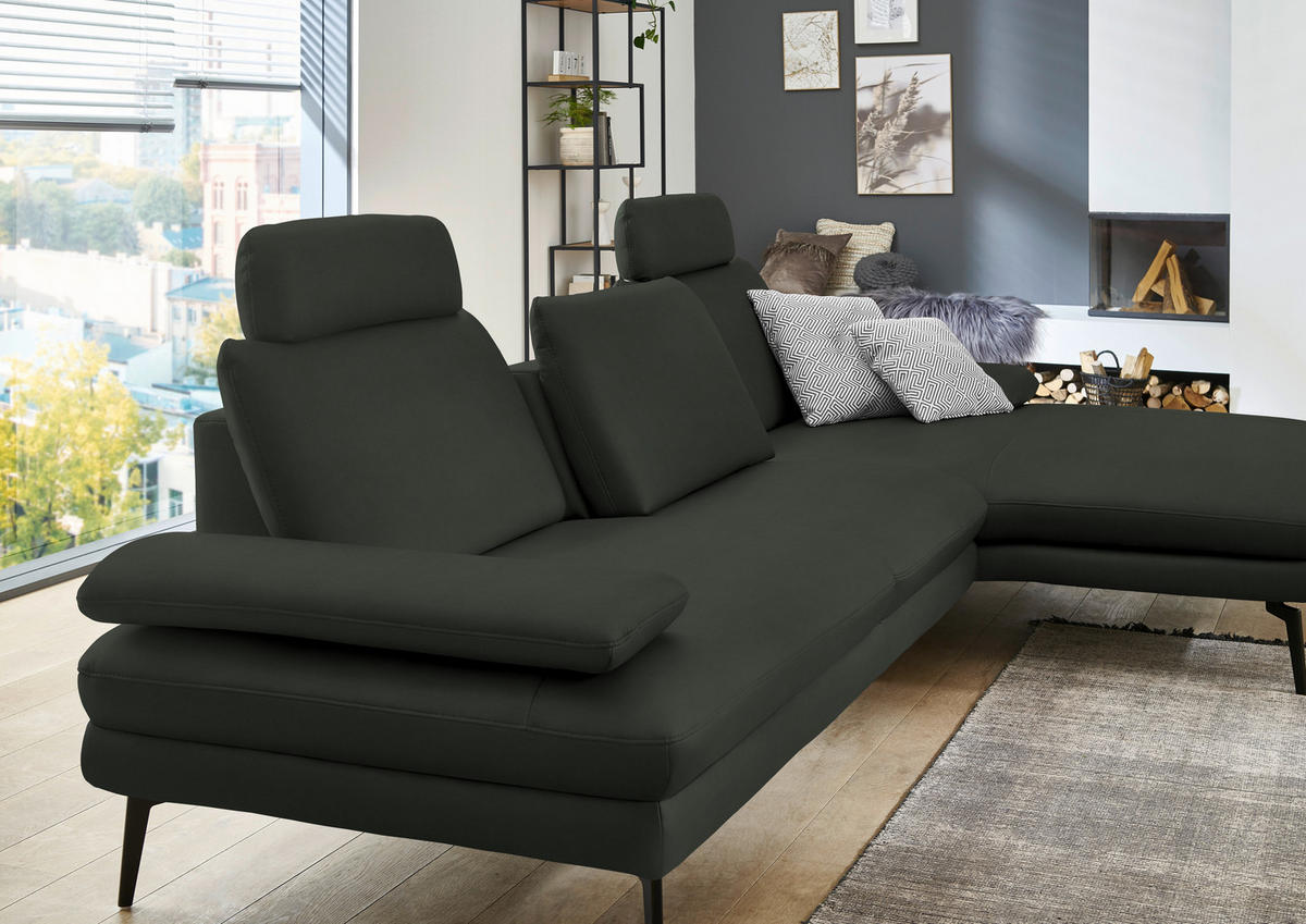 ECKSOFA in Echtleder Dunkelgrün  - Dunkelgrün/Schwarz, Design, Leder/Metall (310/180cm) - Dieter Knoll