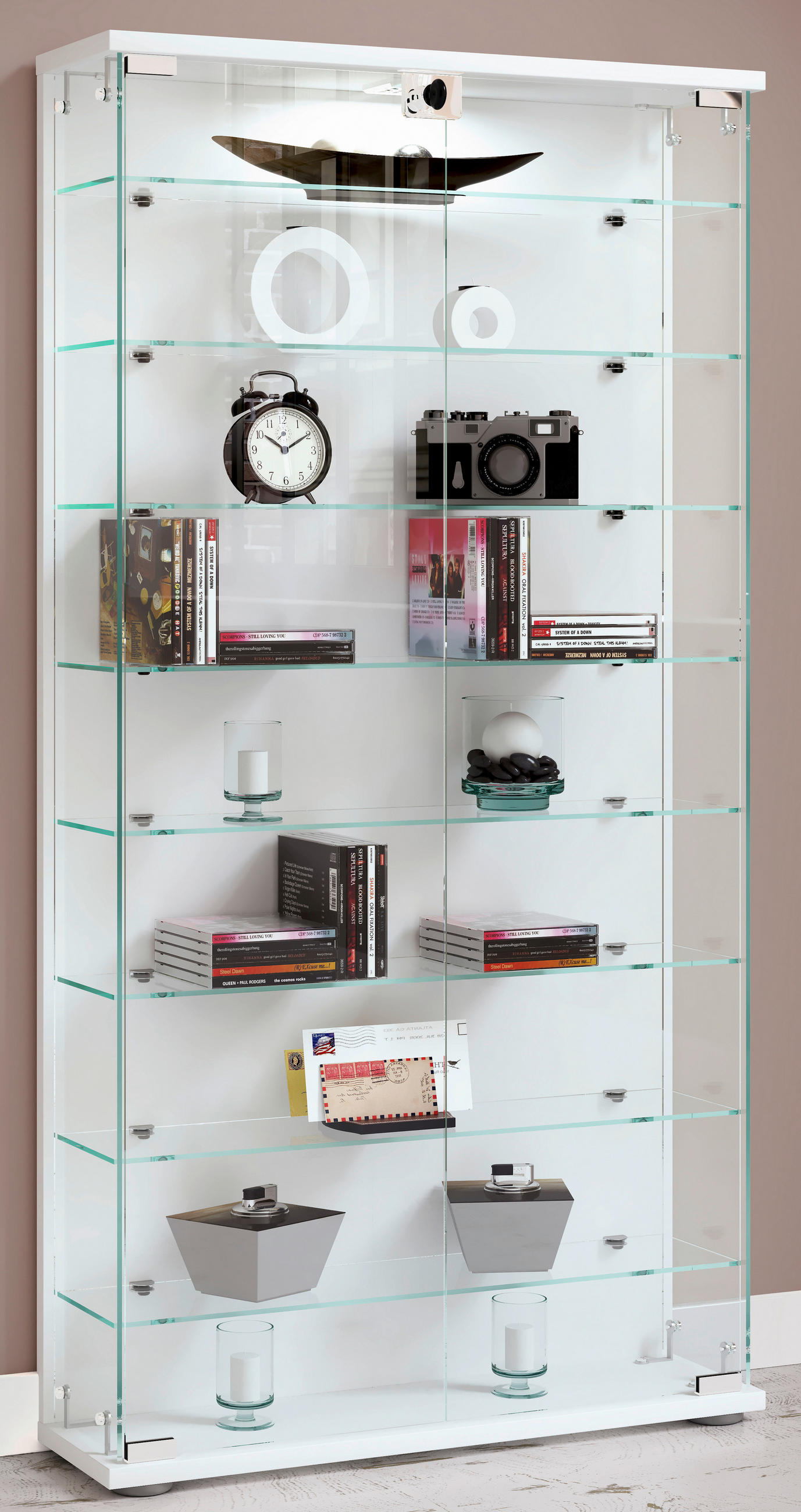 Thumbnail - Mid.you Vitrine Stelas, Weiß, Glas, 8 Fächer, 59x114x17 cm, stehend, hängend, Esszimmer, Vitrinen