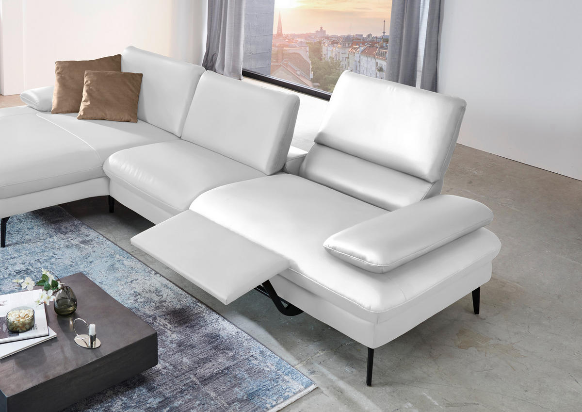 ECKSOFA in Echtleder Weiss  - Weiss/Schwarz, Design, Leder/Metall (157/325cm) - Dieter Knoll