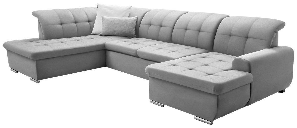 WOHNLANDSCHAFT inkl. Funktion Hellgrau Flachgewebe  - Silberfarben/Hellgrau, Design, Textil/Metall (208/342/145cm) - Cantus