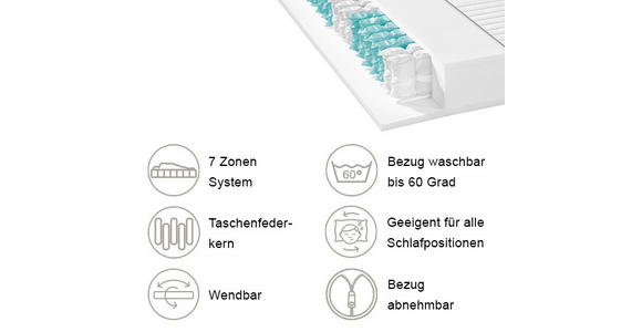 TASCHENFEDERKERNMATRATZE 80/200 cm Höhe ca. 19 cm  - Weiß, KONVENTIONELL, Textil (80/200cm) - Xora