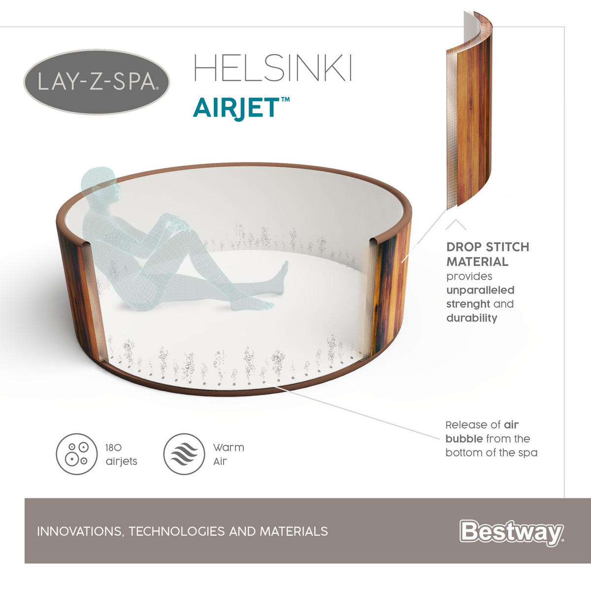WHIRLPOOL HELSINKI AIRJET 60025 180/66 cm  - Braun/Weiß, Trend, Kunststoff/Metall (180/66cm) - Bestway