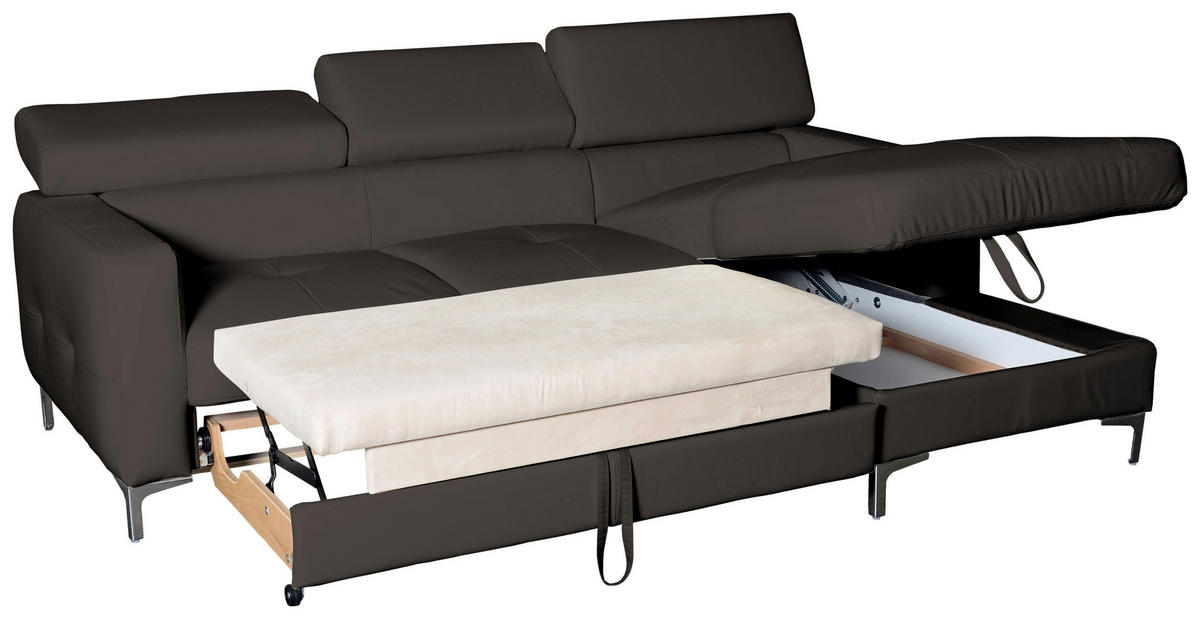ECKSOFA in Echtleder Dunkelbraun  227/168 cm  - Chromfarben/Dunkelbraun, Design, Leder/Metall (227/168cm) - Livetastic
