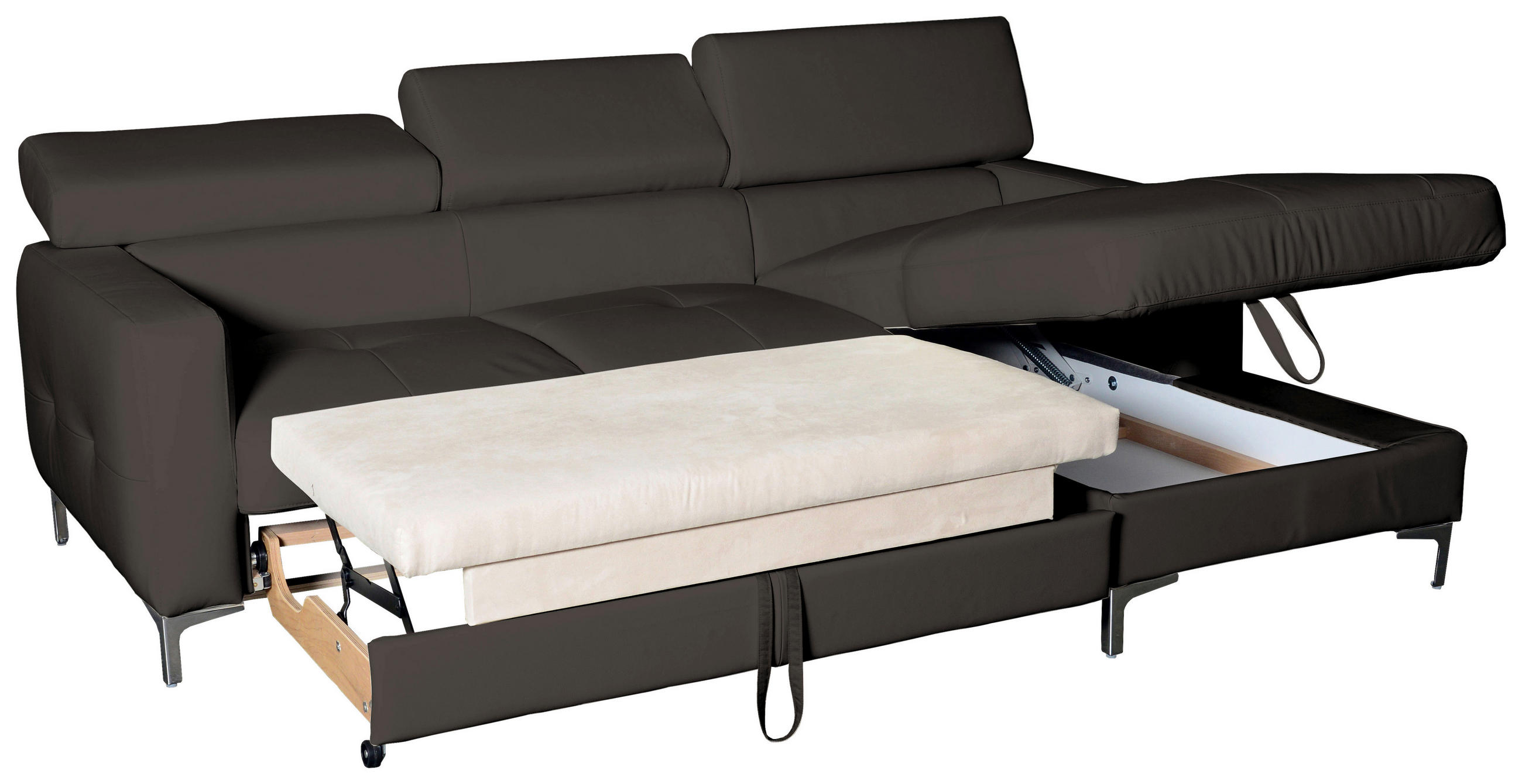 Thumbnail - Livetastic Ecksofa, Dunkelbraun, Leder, Echtleder, Rindleder, 4-Sitzer, Ottomane rechts, L-Form, 227x168 cm, Made in EU,...