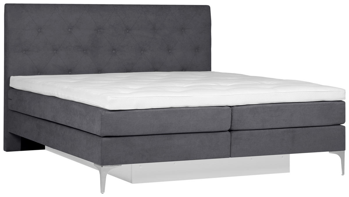 BOXSPRINGBETT 180/200 cm  in Dunkelgrau  - Chromfarben/Dunkelgrau, Design, Textil/Metall (180/200cm) - Welnova