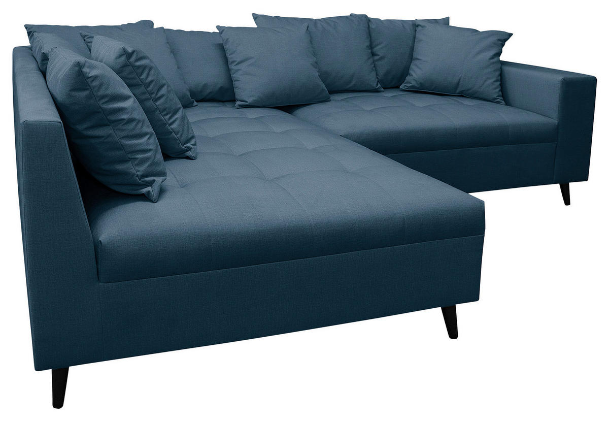 Ecksofa inkl. Hocker in Mikrofaser Dunkelblau  - Schwarz/Dunkelblau, Design, Holz/Textil (174/247cm) - MID.YOU