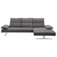 ECKSOFA Grau Webstoff Rücken echt, Sitztiefenverstellung  - Edelstahlfarben/Grau, Design, Textil/Metall (291/164cm) - Chilliano