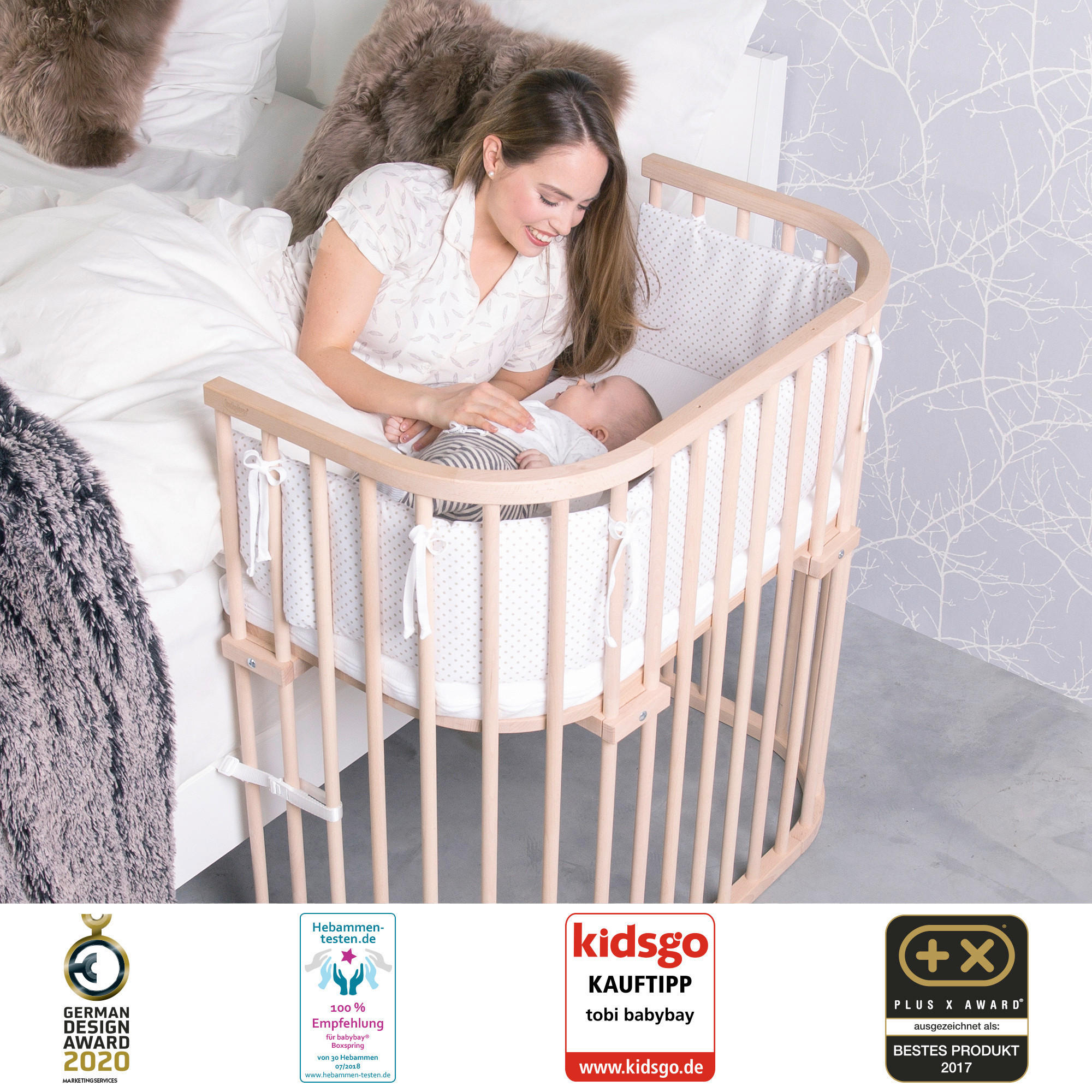 BEISTELLBETT  96/54/96,50 cm  - Naturfarben, Basics, Holz (96/54/96,50cm) - Babybay