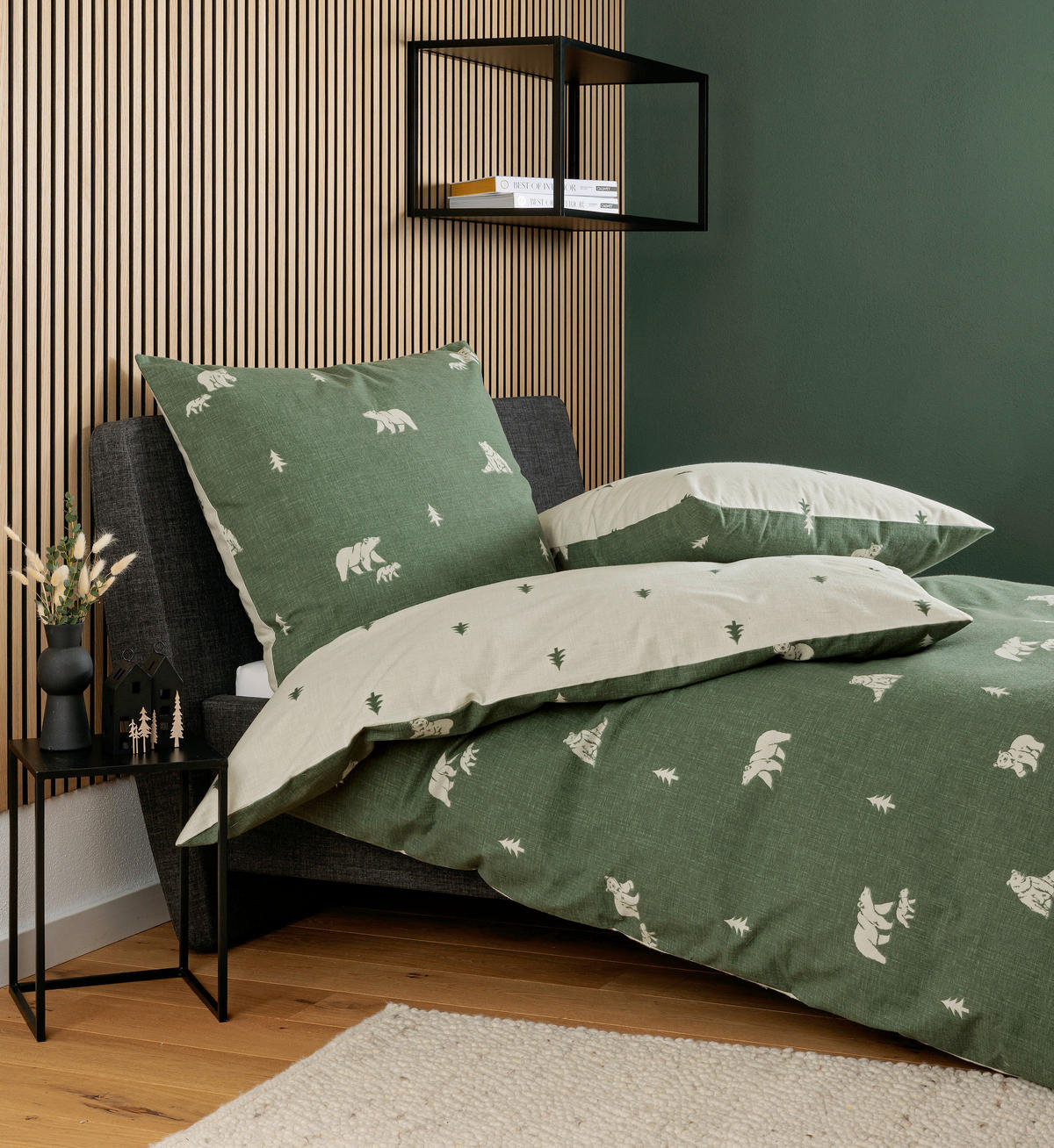 BETTWÄSCHE 2-teilig Biber 135/200 cm  - Dunkelgrün, Design, Textil (135/200cm) - Janine