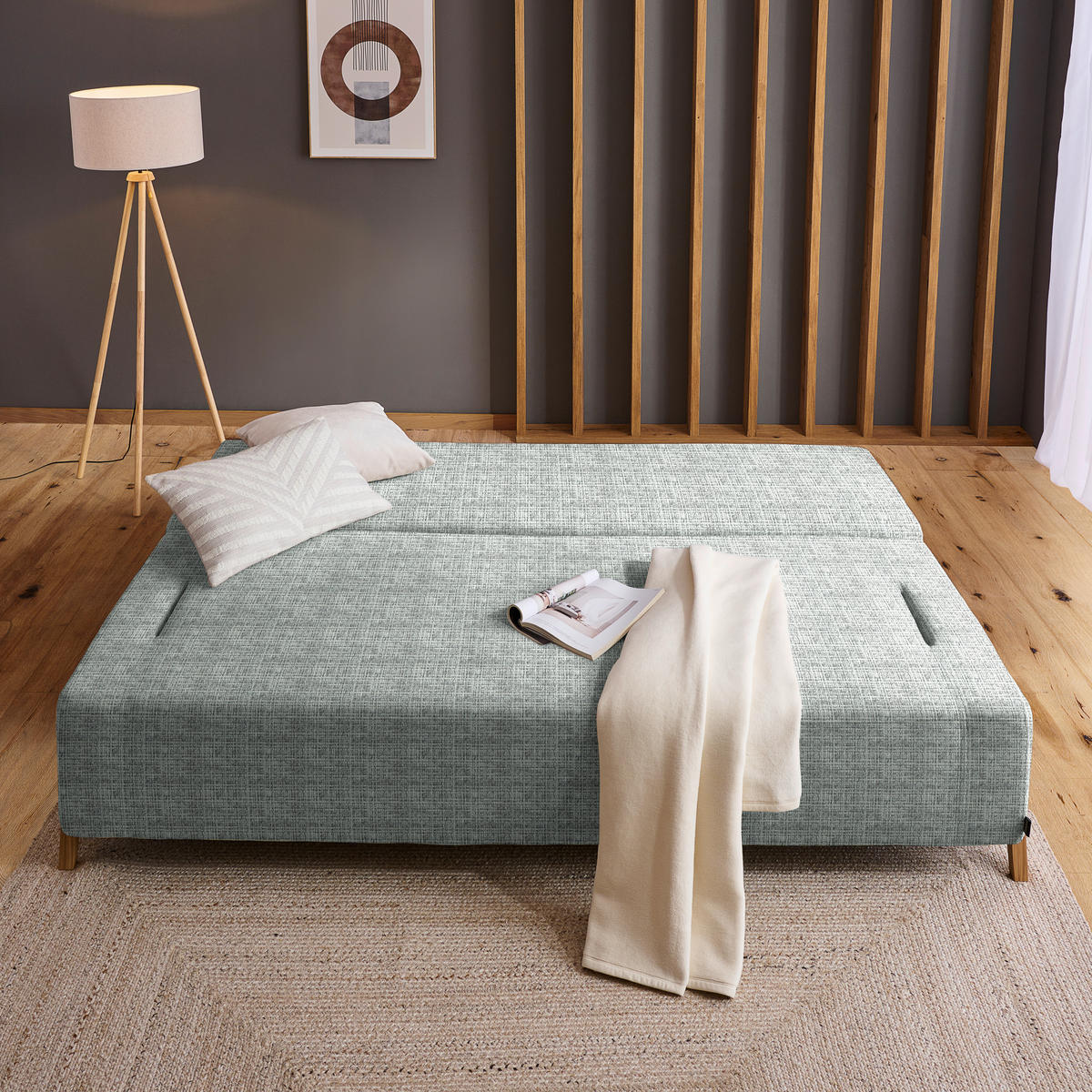 SCHLAFSOFA Chenille Grau  - Naturfarben/Grau, Design, Holz/Textil (211/88/102cm) - Niels Andersson