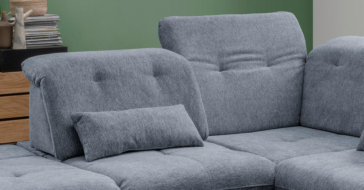 ECKSOFA Hellblau Chenille  - Chromfarben/Hellblau, Design, Textil/Metall (254/280cm) - Livetastic
