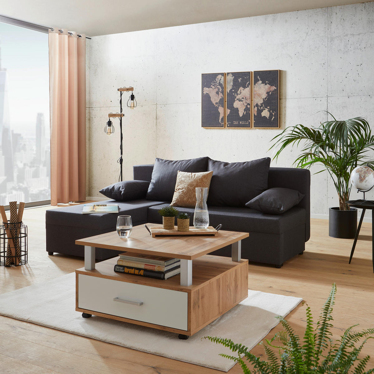 ECKSOFA Grau Webstoff  - Schwarz/Grau, Design, Kunststoff/Textil (195/147cm) - P & B