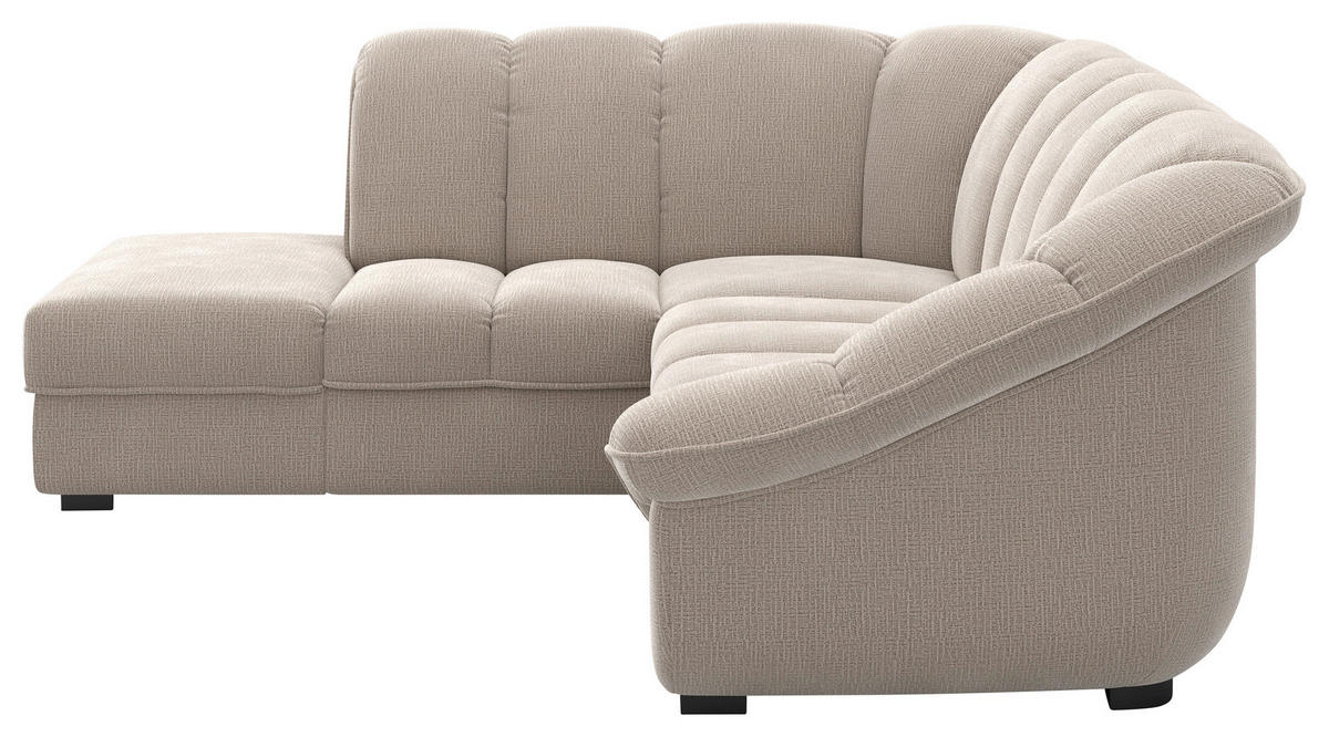 ECKSOFA Naturfarben Chenille Bettkasten, Schlaffunktion, Rücken echt  - Schwarz/Naturfarben, KONVENTIONELL, Kunststoff/Textil (222/260cm) - Welnova