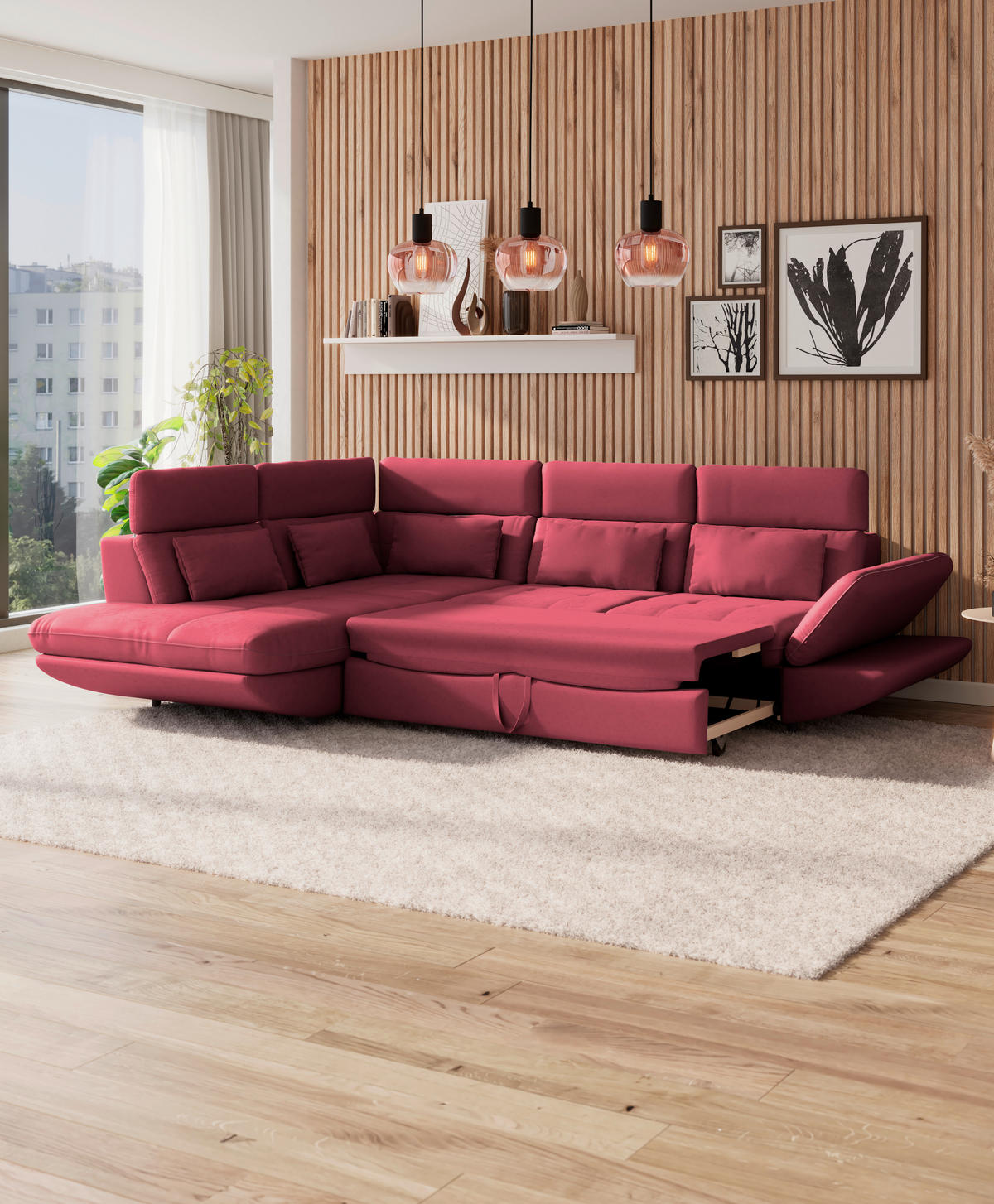 WOHNLANDSCHAFT in Mikrofaser Koralle  - Koralle/Schwarz, Modern, Kunststoff/Textil (311/233cm) - MID.YOU