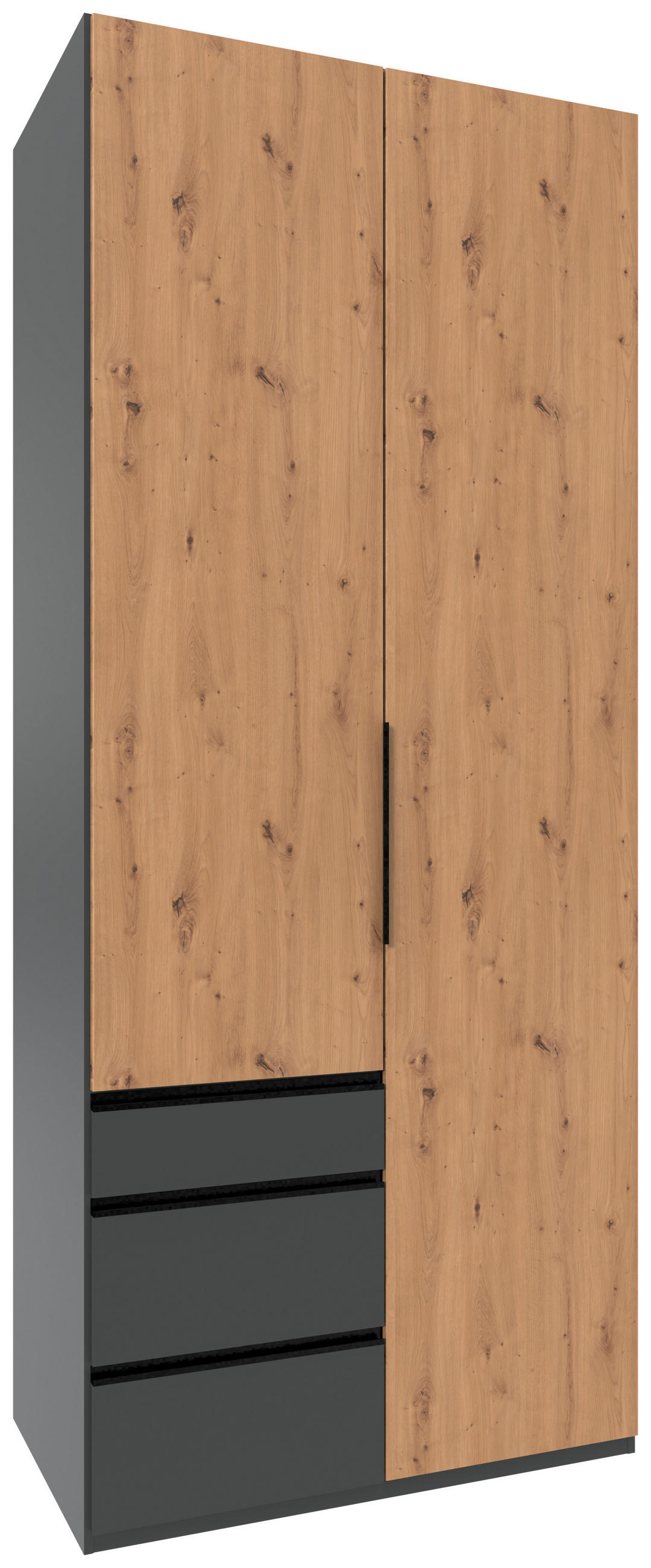 DREHTÜRENSCHRANK  in Graphitfarben, Eiche Artisan  - Schwarz/Graphitfarben, KONVENTIONELL, Holzwerkstoff/Metall (100/236/58cm) - Hom`in