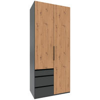 DREHTÜRENSCHRANK  in Graphitfarben, Eiche Artisan  - Schwarz/Graphitfarben, KONVENTIONELL, Holzwerkstoff/Metall (100/236/58cm) - Hom`in