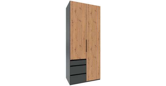 DREHTÜRENSCHRANK  in Graphitfarben, Eiche Artisan  - Schwarz/Graphitfarben, KONVENTIONELL, Holzwerkstoff/Metall (100/236/58cm) - Hom`in