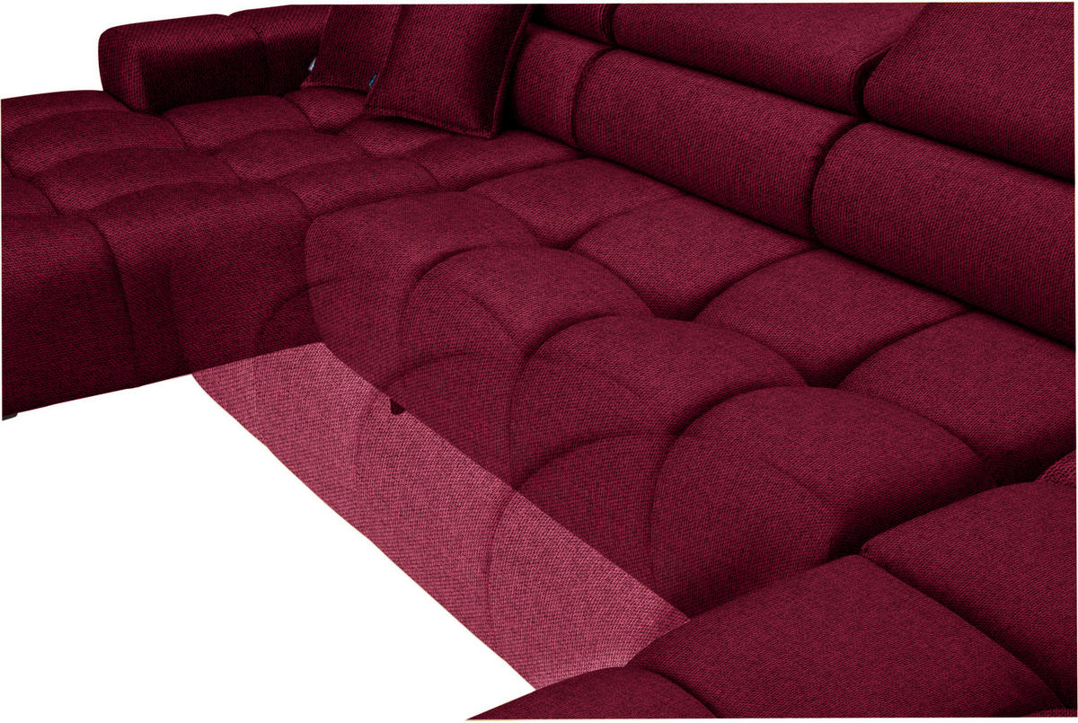 WOHNLANDSCHAFT Rot Webstoff  - Rot/Schwarz, Design, Textil/Metall (177/385/216cm) - Welnova