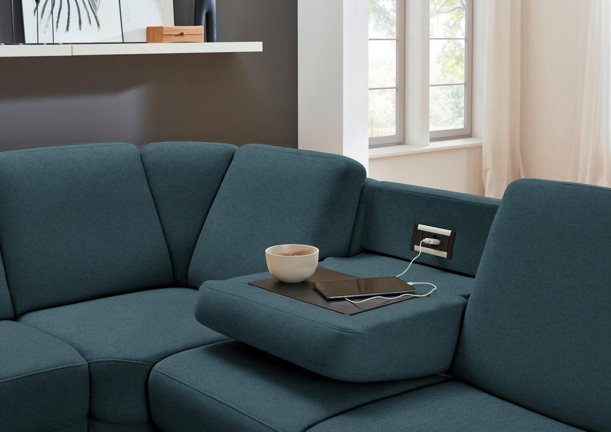 ECKSOFA Flachgewebe Opal  - Opal/Schwarz, Konventionell, Textil/Metall (269/287cm) - Beldomo System