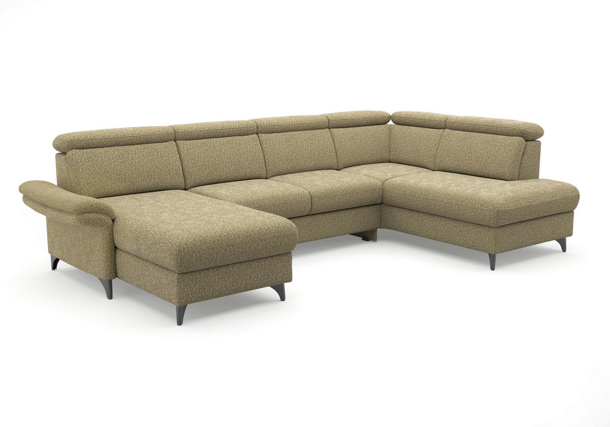 WOHNLANDSCHAFT GLENDALE E Olivgrün Chenille  - Schwarz/Olivgrün, KONVENTIONELL, Textil/Metall (166/321/193cm) - Sit & More