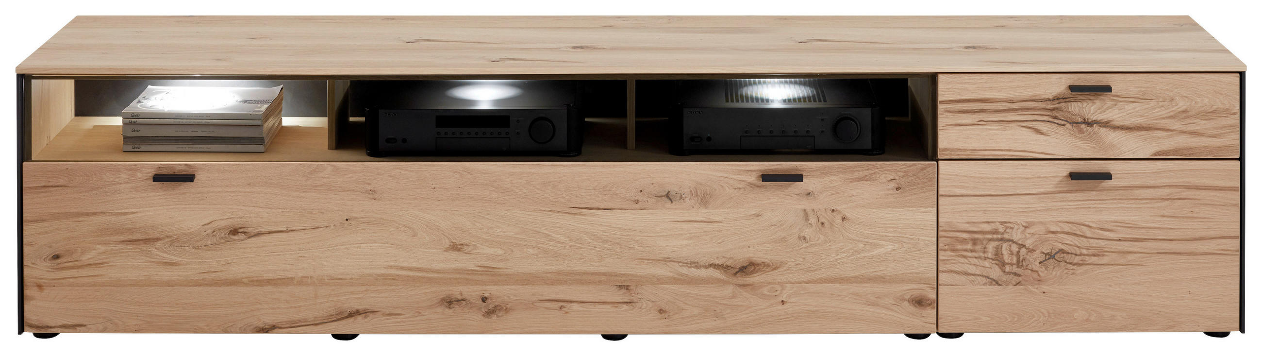 LOWBOARD Anthrazit, Eichefarben  242/55/53 cm  - Eichefarben/Anthrazit, Design, Glas/Holz (242/55/53cm) - Schöner Wohnen