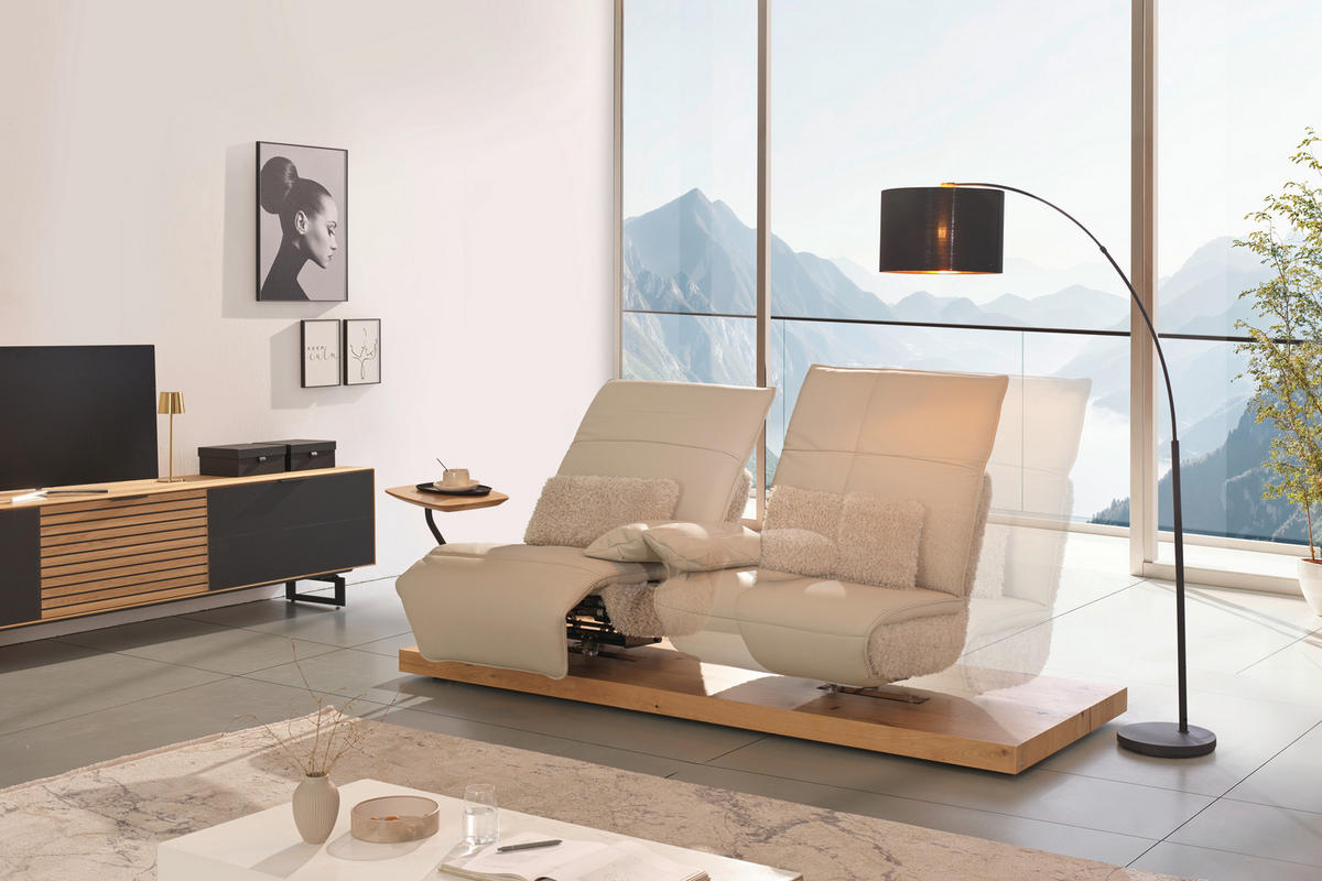 2-SITZER-SOFA in Hochflor Echtleder Creme  - Beige/Creme, Design, Leder/Holz (240/65/104cm) - Koinor