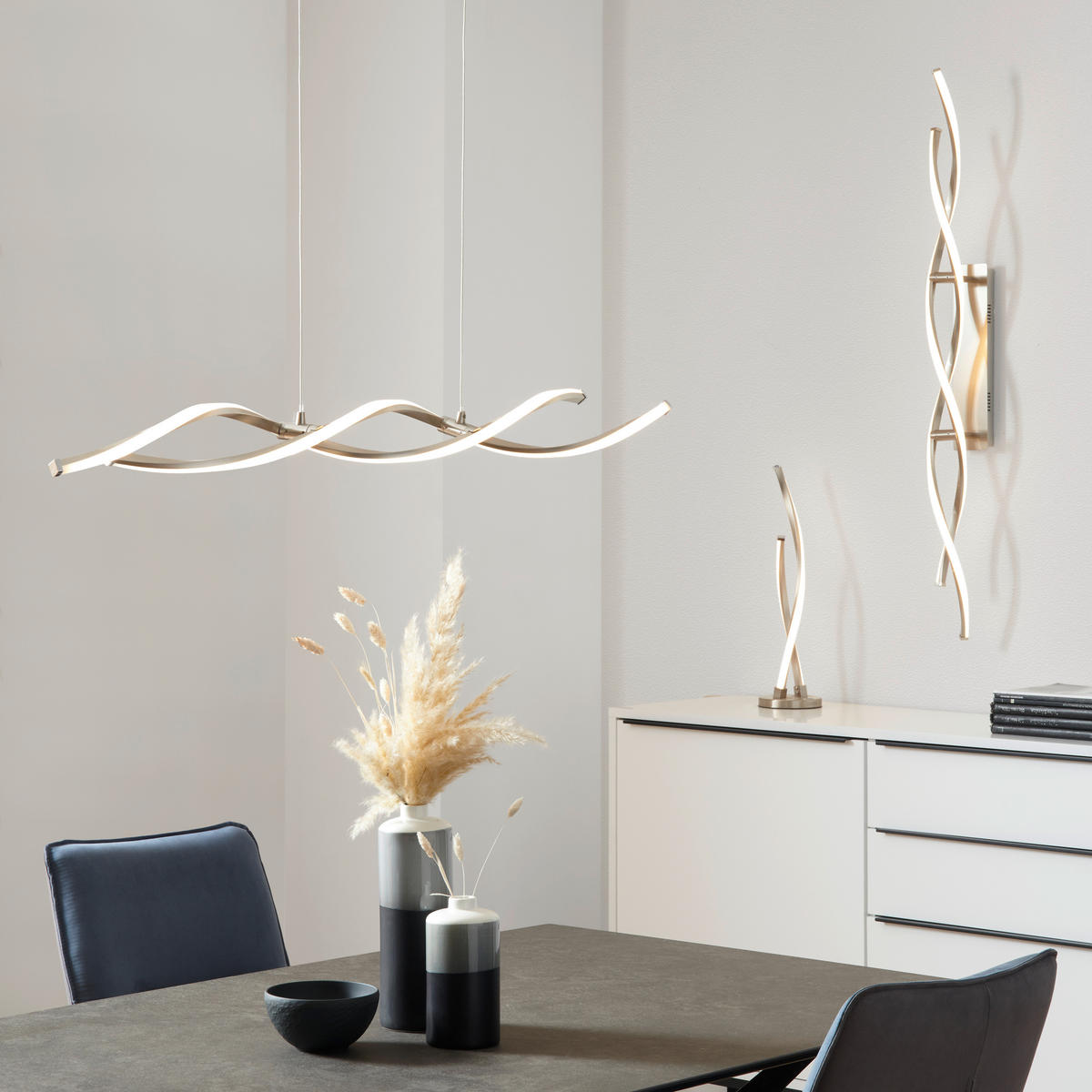 LED-HÄNGELEUCHTE 110/8/140 cm   - Nickelfarben, Design, Metall (110/8/140cm) - Paul Neuhaus