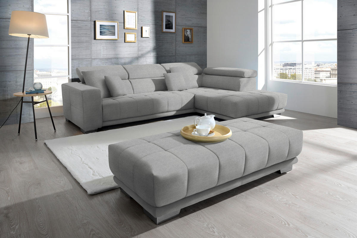 ECKSOFA in Mikrofaser Hellgrau  - Chromfarben/Hellgrau, Design, Textil/Metall (301/207cm) - Xora